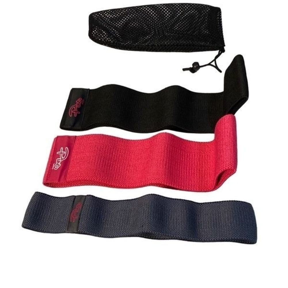 New Pinc Active No Slip Fabric Resistance Bands, 3 Pack In Mesh Easy Carry Draws